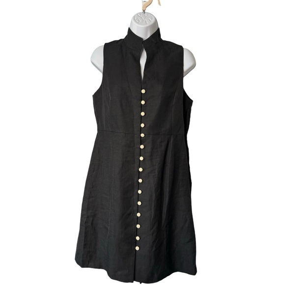 Tuckernuck NEW Black Leighton Linen Sleeveless Button Down Mini Dress Size M - Picture 4 of 11